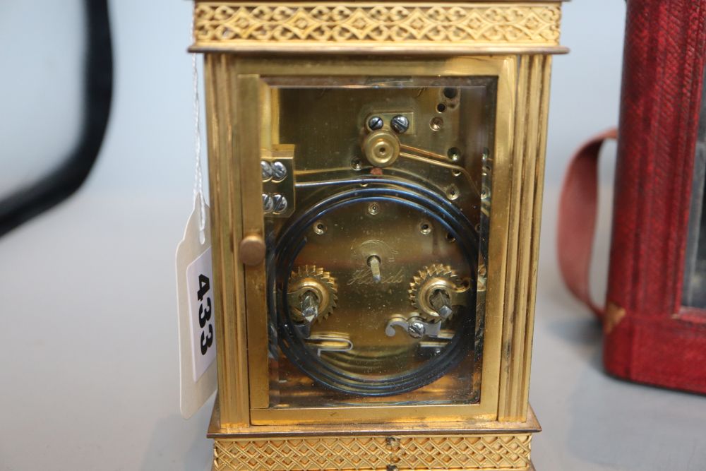 A French brass repeating carriage clock by Mappin & webb, cased